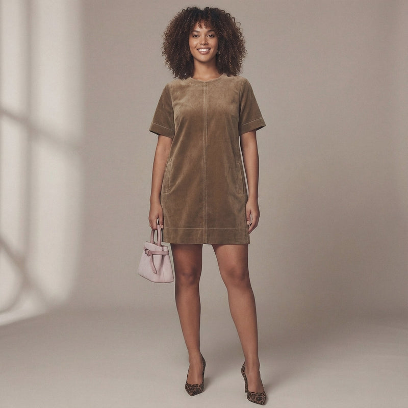 Brown Warm Cotton Velvet A-Line Short Dress 50" / Custom Height (Free) Brown Warm Cotton Velvet A-Line Short Dress 50" / Custom Height (Free)