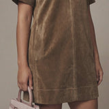 Brown Warm Cotton Velvet A-Line Short Dress