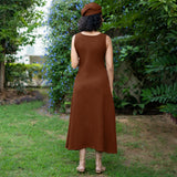 Brown Warm Cotton Waffle Fit and Flare Sleeveless Maxi Dress