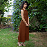 Brown Warm Cotton Waffle Fit and Flare Sleeveless Maxi Dress