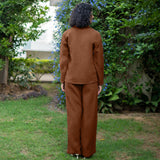 Brown Warm Cotton Waffle High-Rise  Elasticated Pant