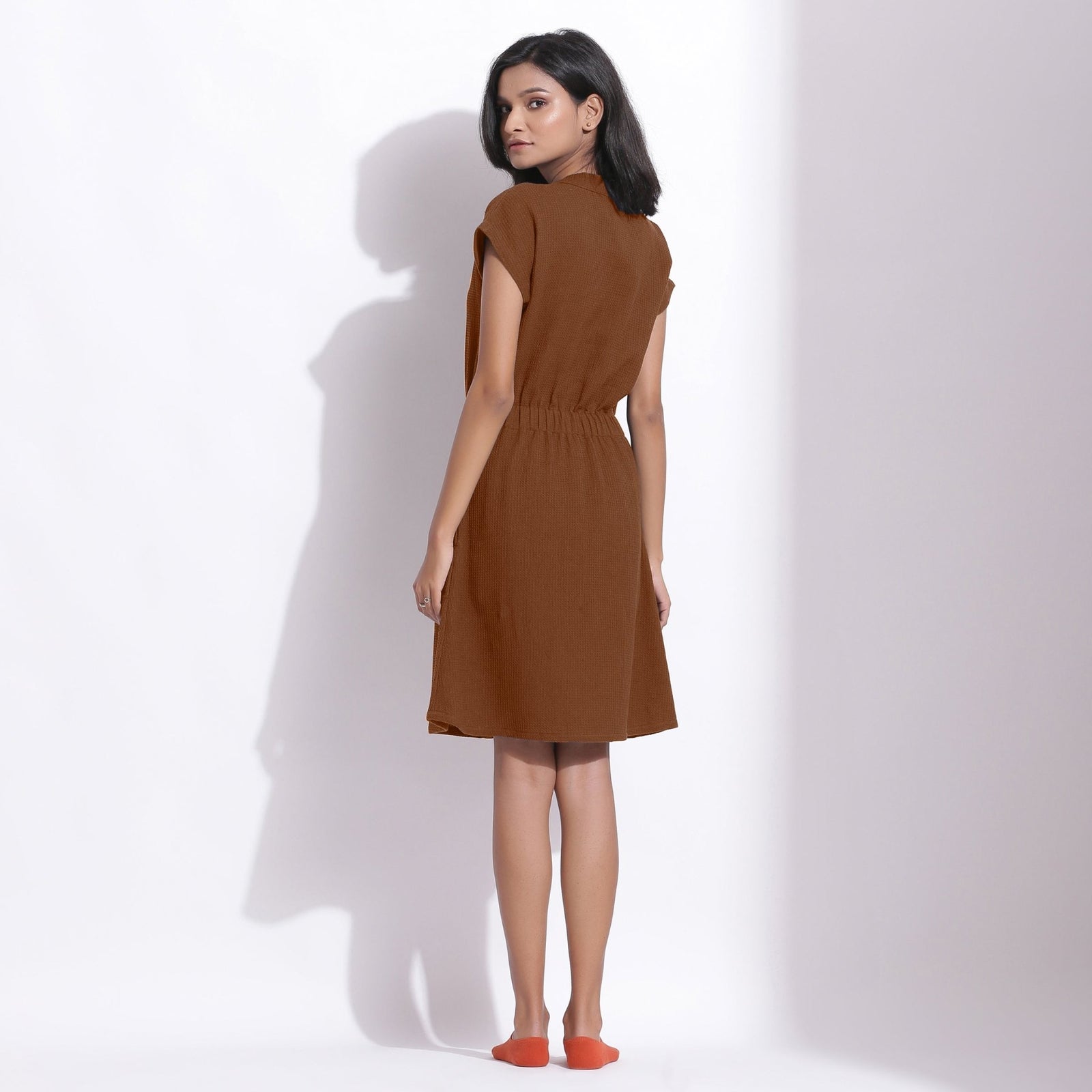 Brown Warm Cotton Waffle Knee Length Button-Down Dress 50" / Custom Height (Free) Brown Warm Cotton Waffle Knee Length Button-Down Dress 50" / Custom Height (Free)