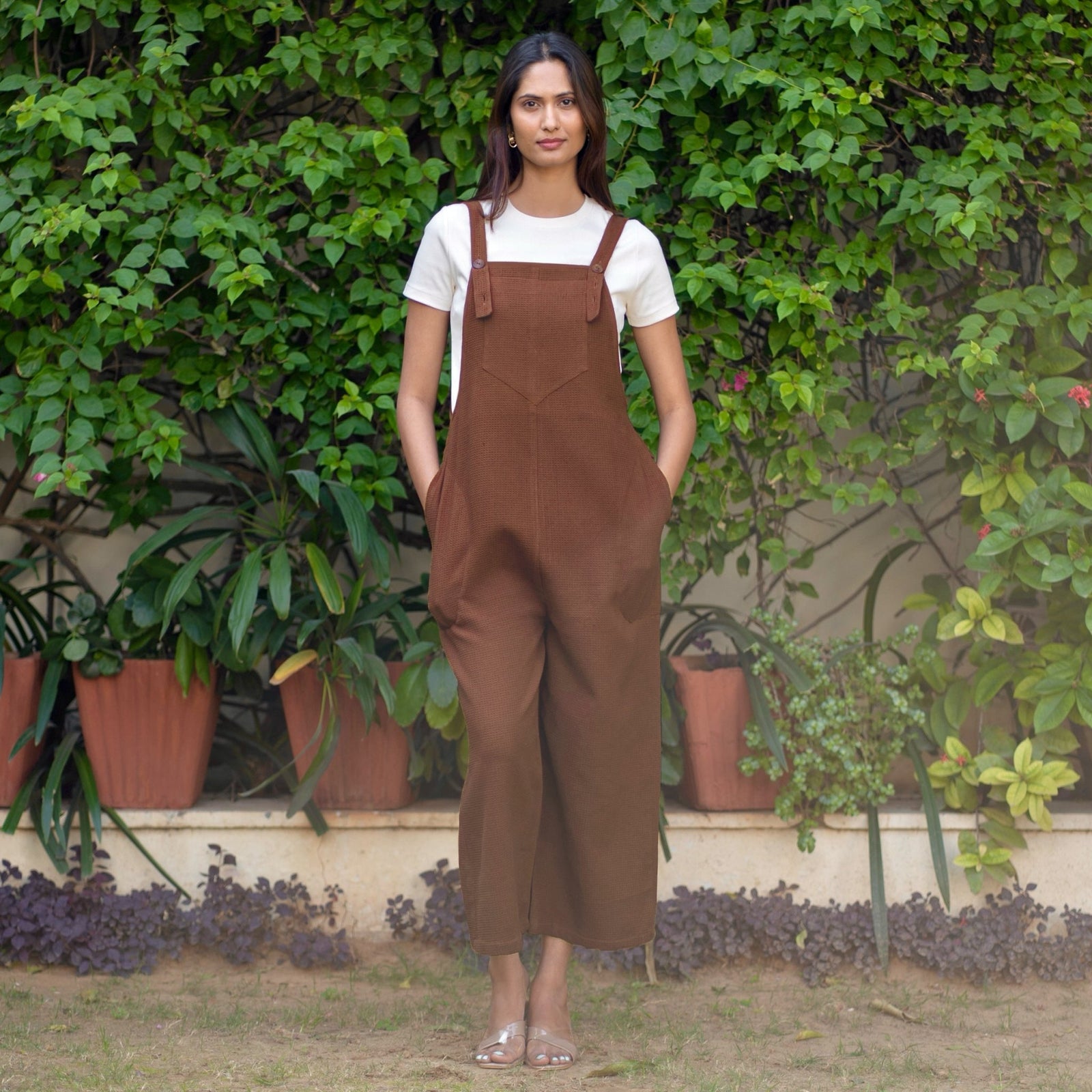 popelin / 25AW Brown dungarees サイズ2-3y brown-warm-cotton-waffle-midi-