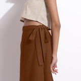 Brown Warm Cotton Waffle Midi Wrap Skirt