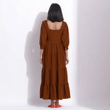 Brown Warm Cotton Waffle Tier Maxi Dress