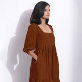 Brown Warm Cotton Waffle Tier Maxi Dress