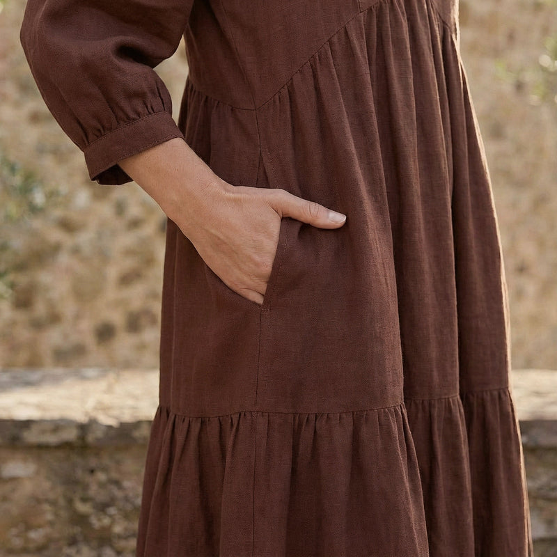 Burgundy 100% Cotton Deep-V Maxi Tier Dress 40" / Custom Height (Free) Burgundy 100% Cotton Deep-V Maxi Tier Dress 40" / Custom Height (Free)