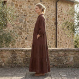 Burgundy 100% Cotton Deep-V Maxi Tier Dress