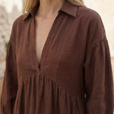 Burgundy 100% Cotton Deep-V Maxi Tier Dress