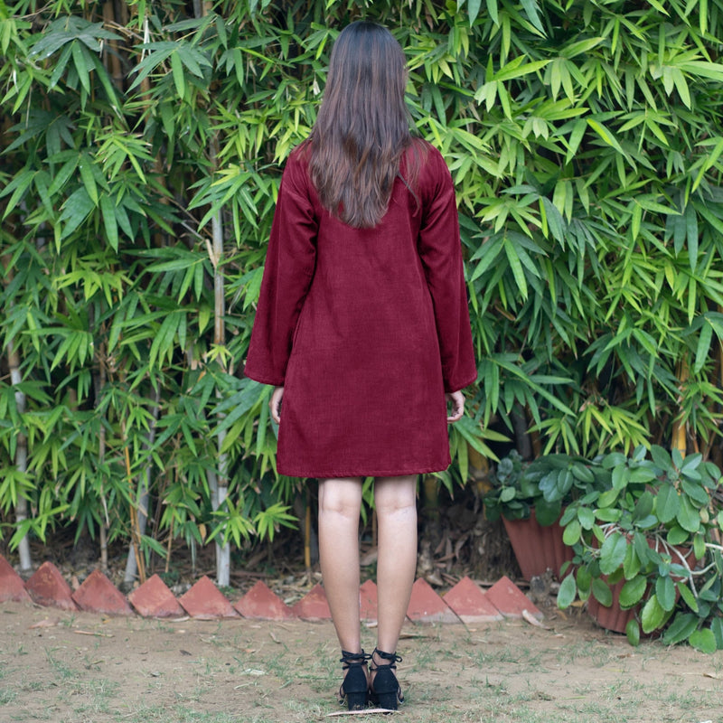 Burgundy Warm Cotton Corduroy A-Line Short Dress 54" / Tall (5'7" and above) Burgundy Warm Cotton Corduroy A-Line Short Dress 54" / Tall (5'7" and above)