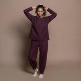 Front View of a Model wearing Burgundy Warm Cotton Flannel Jogger Pants