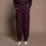 Front View of a Model wearing Burgundy Warm Cotton Flannel Jogger Pants