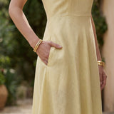Butter Yellow 100% Cotton Ankle Length Flared Sundress