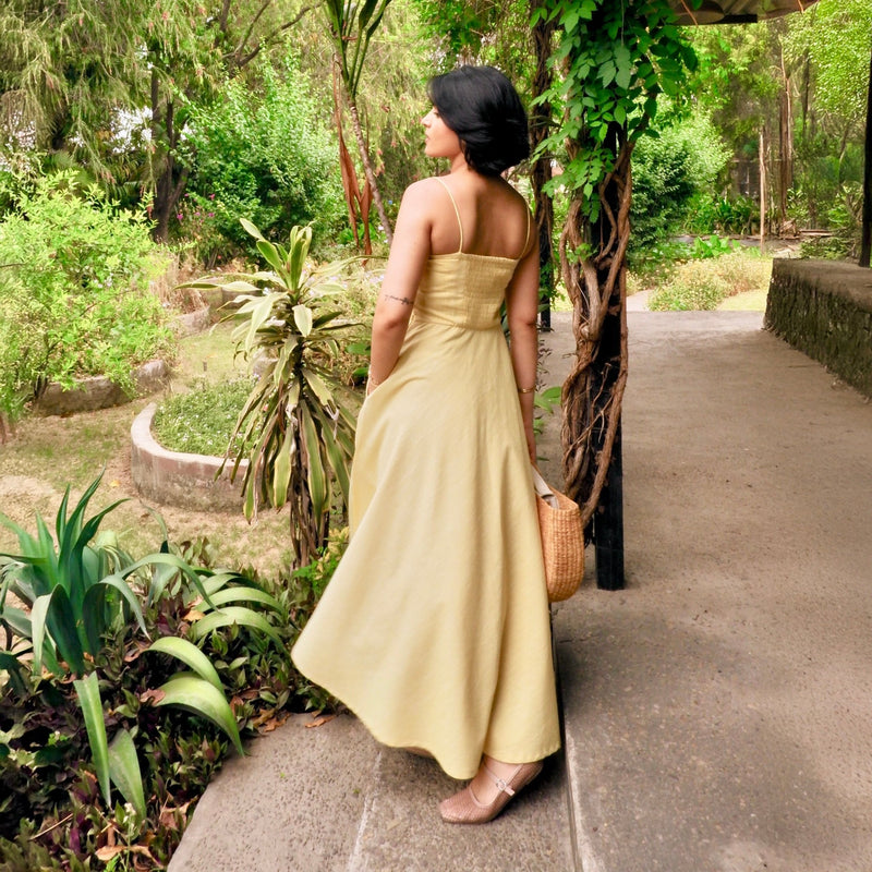 Butter Yellow 100% Cotton Ankle Length Flared Sundress