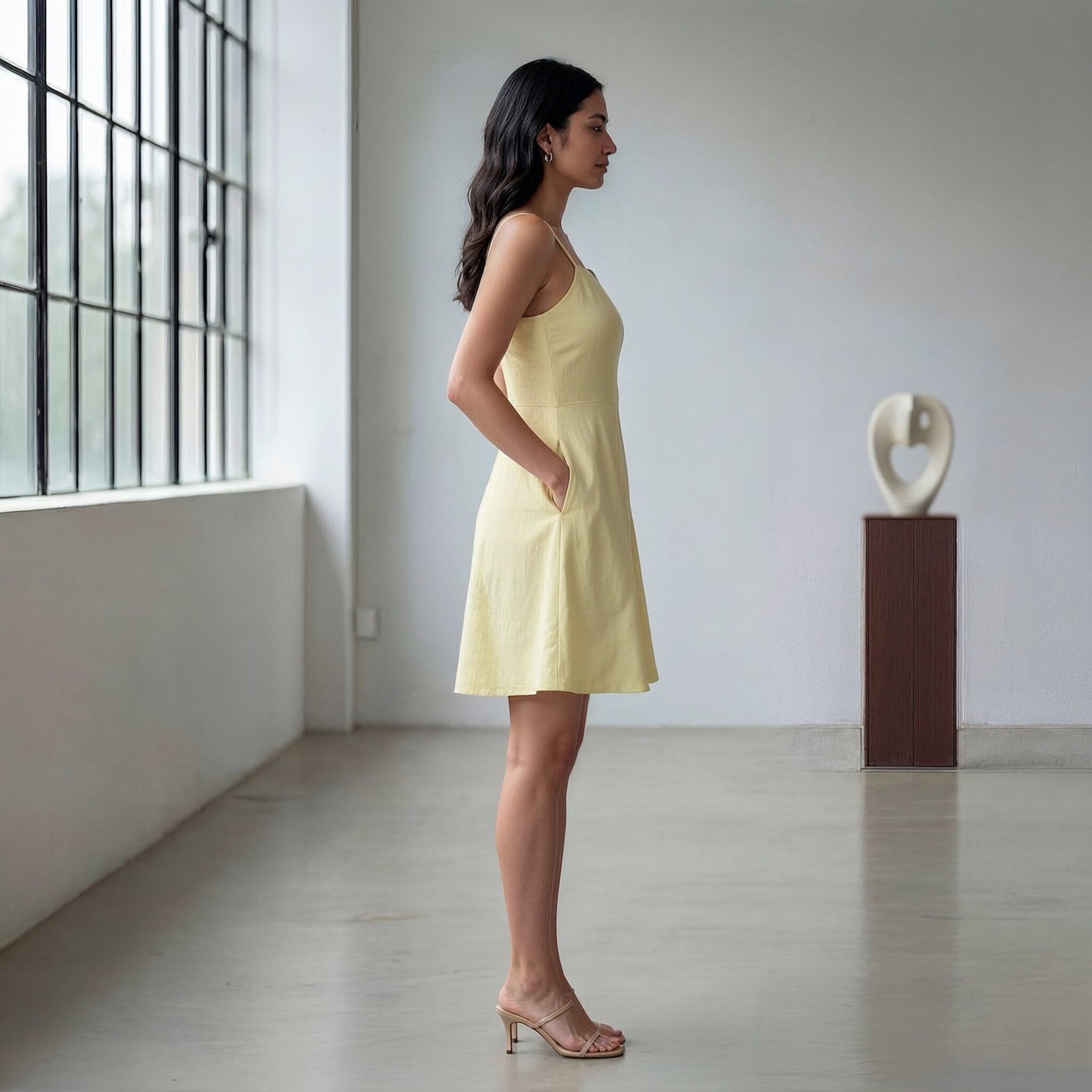 Butter Yellow 100% Cotton Fit and Flare Short Dress