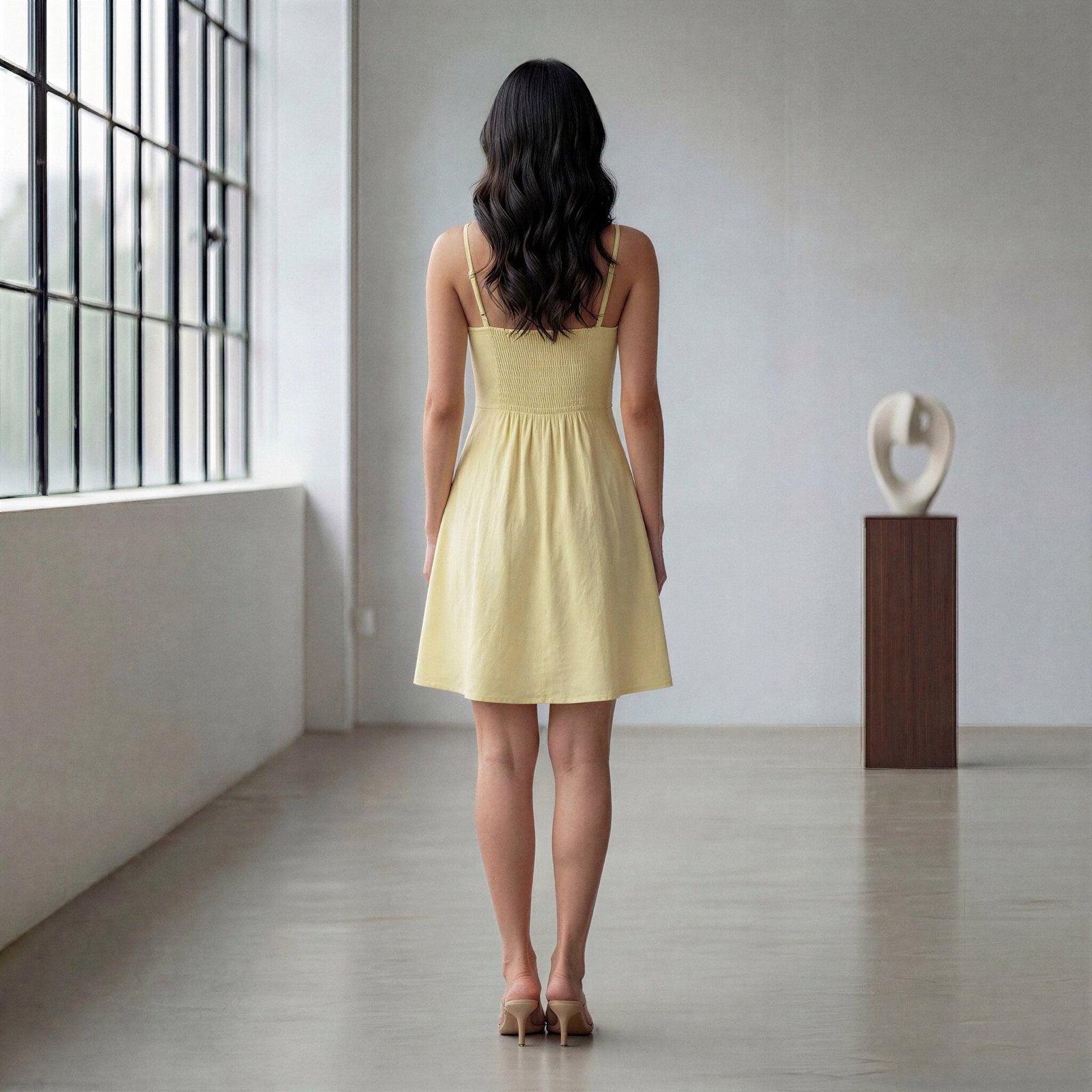 butter yellow short dress Butter Yellow 100% Cotton Fit and Flare Short Dress 38