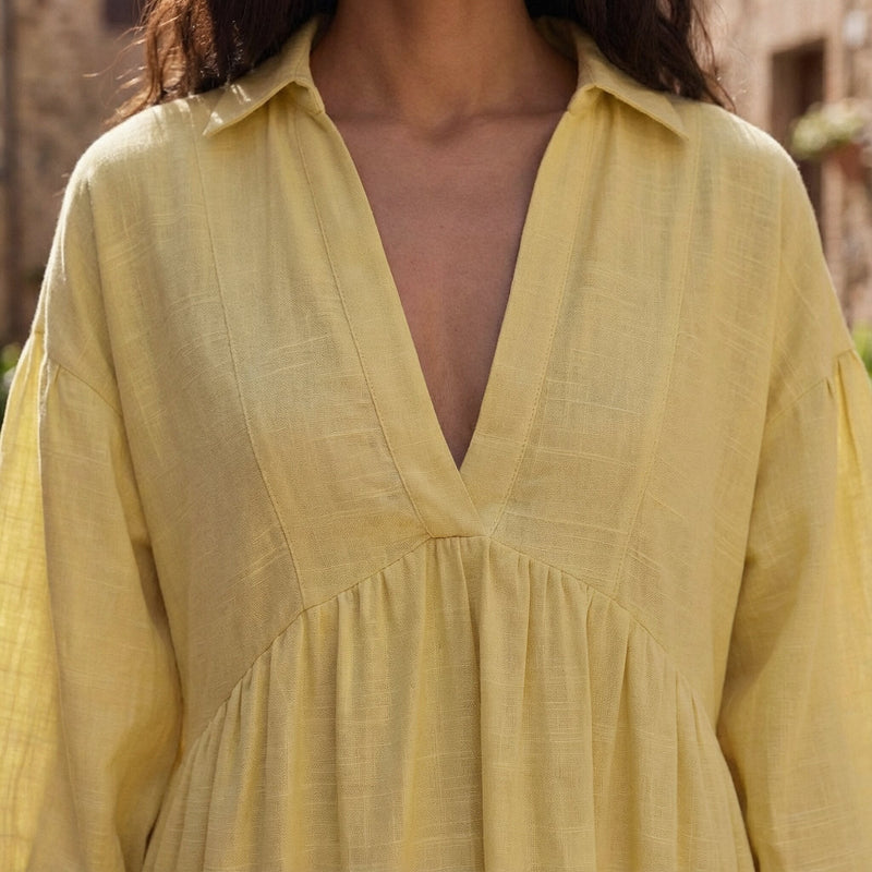 Butter Yellow Handspun Cotton Deep-V Maxi Tier Dress 42" / Regular (5'2" - 5'6") Butter Yellow Handspun Cotton Deep-V Maxi Tier Dress 42" / Regular (5'2" - 5'6")