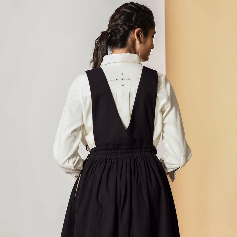 Buy Charcoal Black Cotton Flax Pinafore Midi Wrap Dress Online at SeamsFriendly Buy Charcoal Black Cotton Flax Pinafore Midi Wrap Dress Online at SeamsFriendly