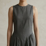 Charcoal Grey Cotton Flannel Sleeveless Paneled Maxi Dress