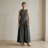 Charcoal Grey Cotton Flannel Sleeveless Paneled Maxi Dress