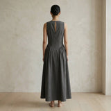 Charcoal Grey Cotton Flannel Sleeveless Paneled Maxi Dress