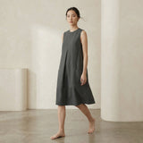 Charcoal Grey Cotton Flannel Sleeveless Paneled Swing Dress