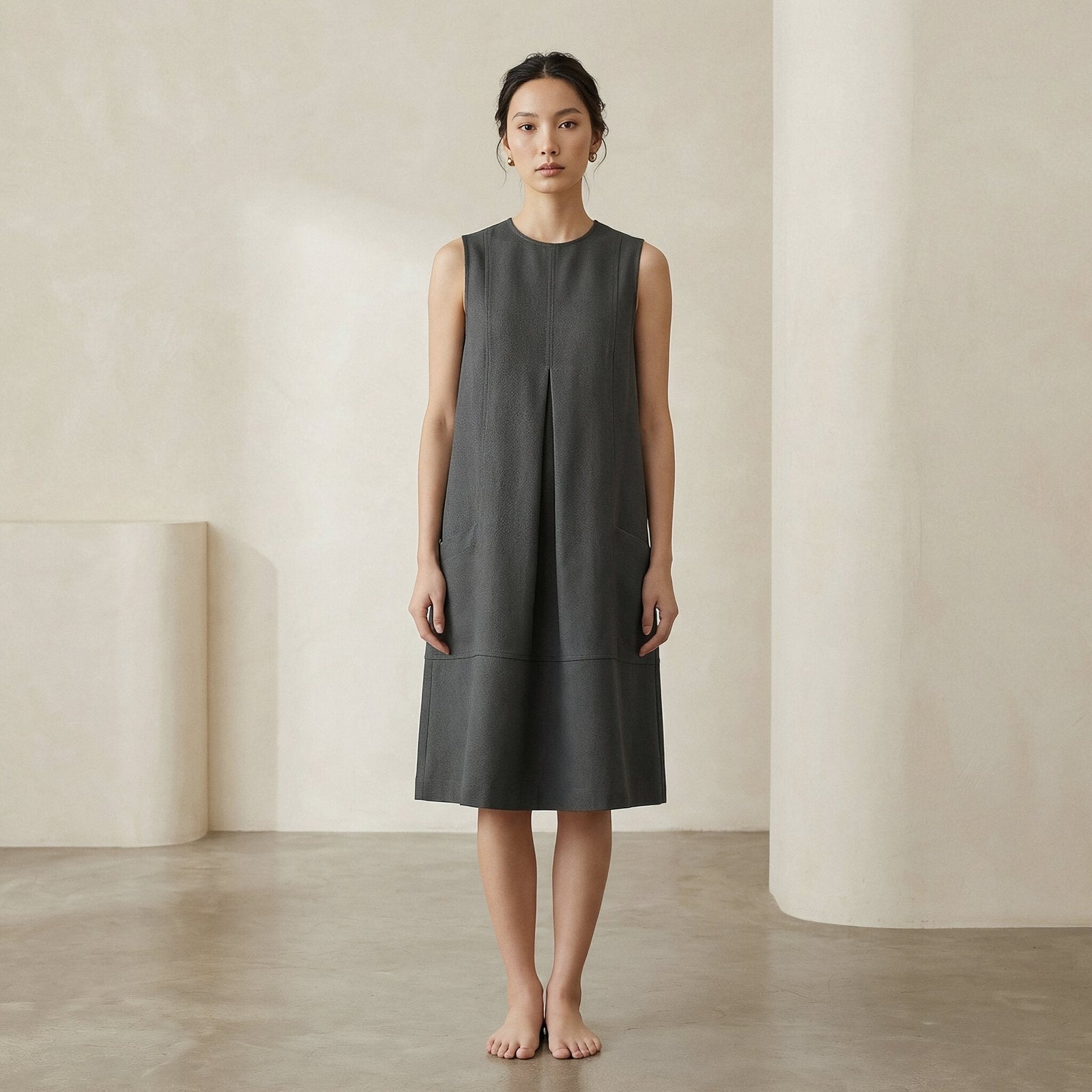 grey swing dress Charcoal Cotton Flannel Sleeveless Paneled 46