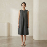 Charcoal Grey Cotton Flannel Sleeveless Paneled Swing Dress