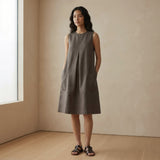Charcoal Grey Cotton Flannel Sleeveless Paneled Swing Dress