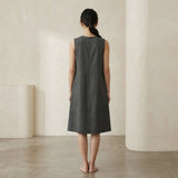 Charcoal Grey Cotton Flannel Sleeveless Paneled Swing Dress