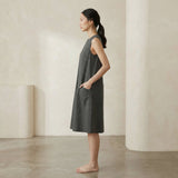 Charcoal Grey Cotton Flannel Sleeveless Paneled Swing Dress