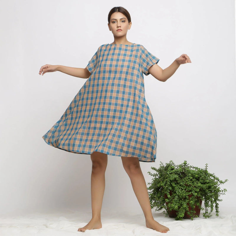 Front View of a Model wearing Soft Handspun Cotton Muslin Flared Dress