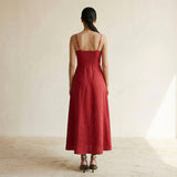 Cherry Red Cotton Ankle Length Flared Sundress