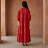 Cherry Red Cotton Deep-V Maxi Tier Dress