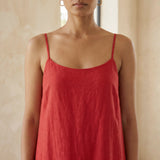 Cherry Red Cotton Drop-Waist Camisole Maxi Tier Dress