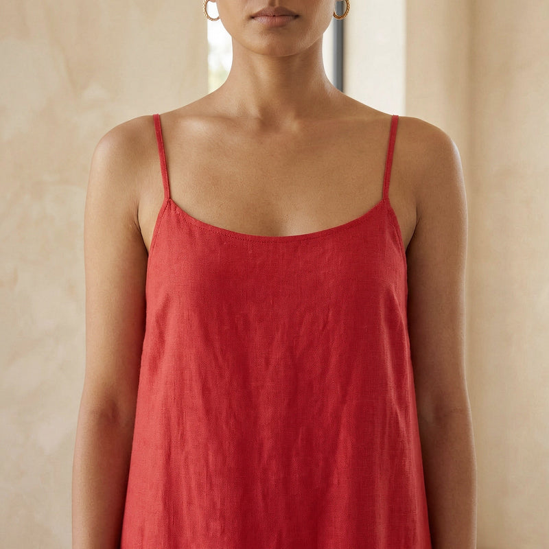 red camisole dress Cherry Red Cotton Drop-Waist Camisole Maxi Tier Dress 32" / Regular (5'2"