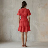 Cherry Red Cotton Elasticated Short Tier Dress