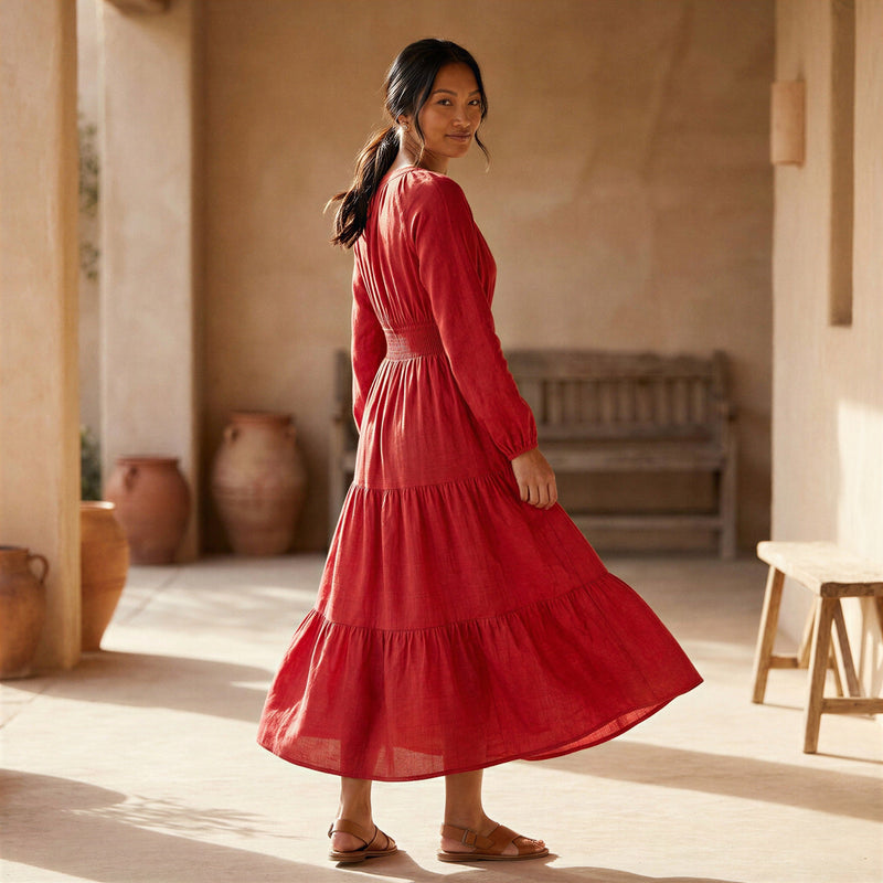 red fit and flare maxi dress Cherry Red Cotton Fit and Flare Maxi Tier Dress 44