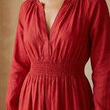 Cherry Red Cotton Fit and Flare Maxi Tier Dress
