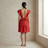 Cherry Red Cotton Open-Back Fit and Flare Knee Length Dress