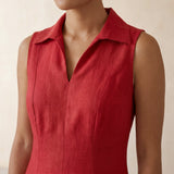 Cherry Red Cotton Paneled Sleeveless Maxi Dress