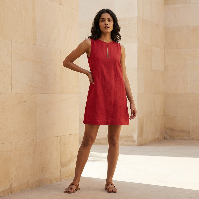 short red a line dress Cherry Cotton Sleeveless A-Line Shift 56