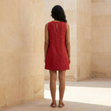 Cherry Red Cotton Sleeveless A-Line Short Shift Dress