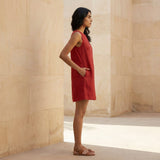 Cherry Red Cotton Sleeveless A-Line Short Shift Dress