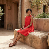 Cherry Red Cotton Tiered Mini Sundress