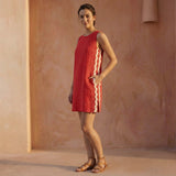 Cherry Red Cotton Wavy Stripe Short Shift Dress