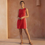 Cherry Red Cotton Wavy Stripe Short Shift Dress