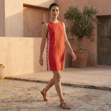 Cherry Red Cotton Wavy Stripe Short Shift Dress