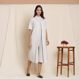 Front View of a Model wearing Cotton Cloudy Grey Box Pleated Jumpsuit