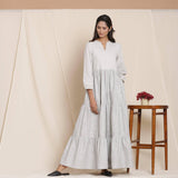 Cloudy Grey Striped Floor Length Cotton Tier Dress